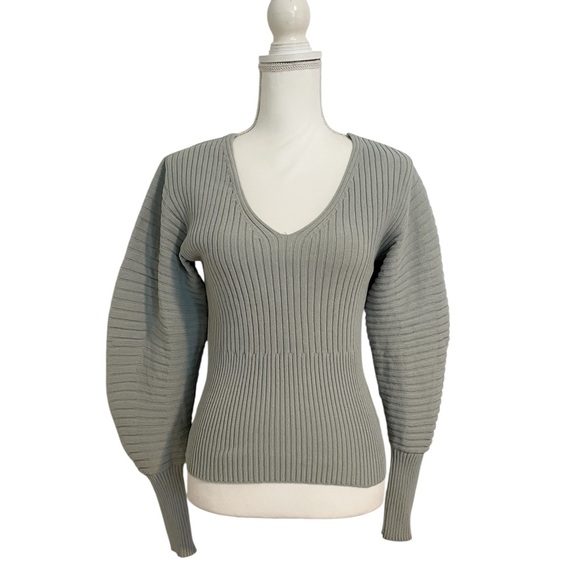 Express Light Green V-Neck Ribbed Stretch Sweater Women’s XS - Picture 1 of 10